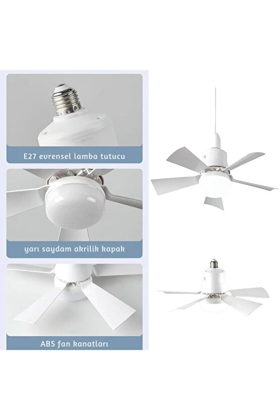 5 Kanatlı LED Işıklı Tavan Vantilatörü – Sessiz Çalışan, Uzaktan Kumandalı, Modern Beyaz Tasarım