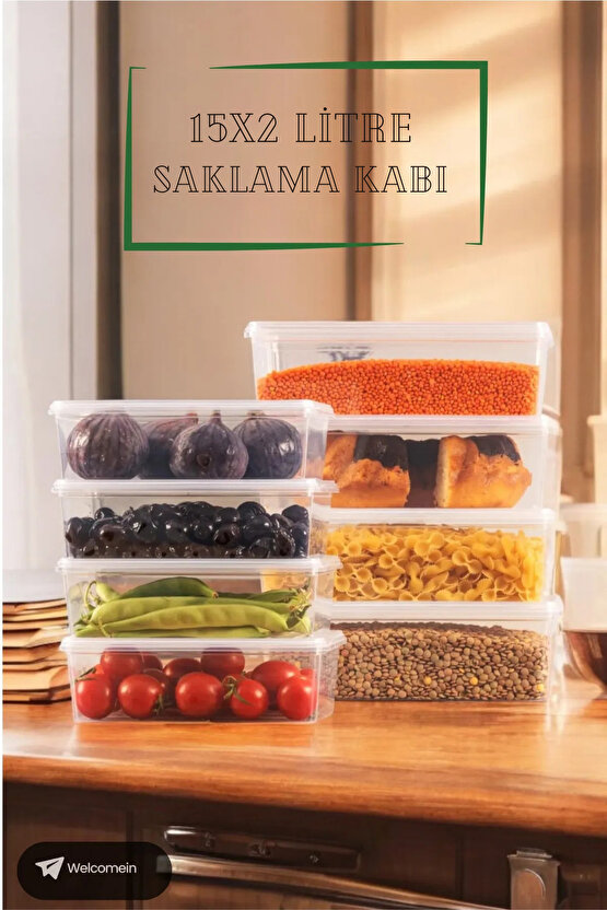 15 Adet 2 Lt. Kendinden Kapaklı Derin Dondurucuya Uygun Buzluk Saklama Kabı Düzenleyici  (2000 Ml)