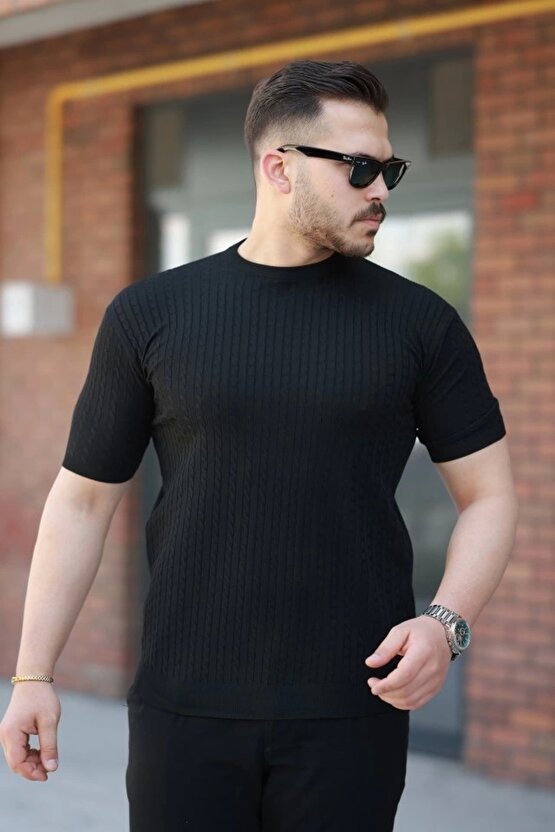 Erkek Bisiklet Yaka örgü Desenli Kısa örme Triko Kısa Kollu T-shirt