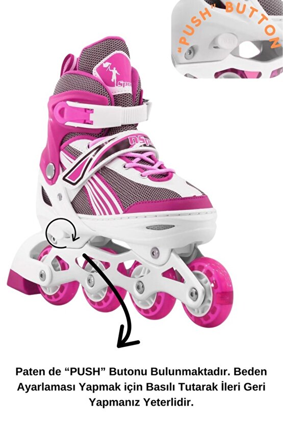 Pembe Işıklı Ayarlanabilir Silikon Teker Metal Gövde Alıştırma Pateni Profesyonel Çocuk-yetişkin