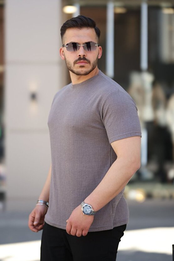 MyTerrax Erkek Ağaç Kabuğu Desenli Kısa Kollu T-shirt