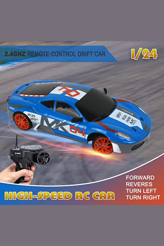 Oyuncak Uzaktan Kumandalı Aksesuarlı 2.4G Şarjlı 1:24 Drift Arabası 4x4 +4Yedek Tekerlek +15KmHız