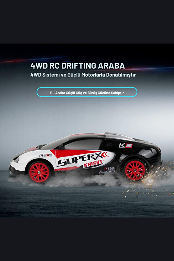 Oyuncak Uzaktan Kumandalı Aksesuarlı 2.4G Şarjlı 1:24 Drift Arabası 4x4 +4Yedek Tekerlek +15KmHız