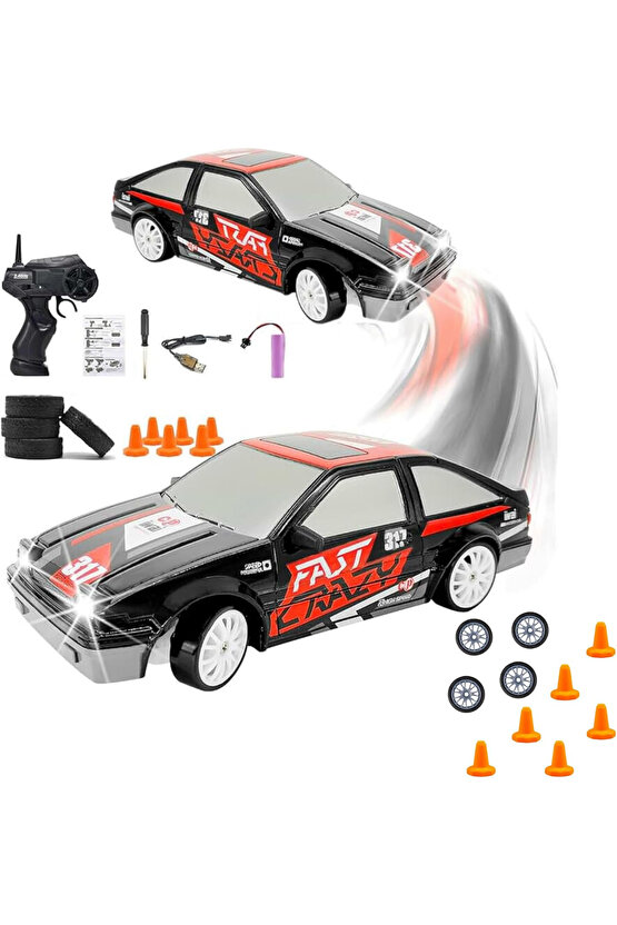 Oyuncak Uzaktan Kumandalı Aksesuarlı 2.4G Şarjlı 1:24 Drift Arabası 4x4 +4Yedek Tekerlek +15KmHız