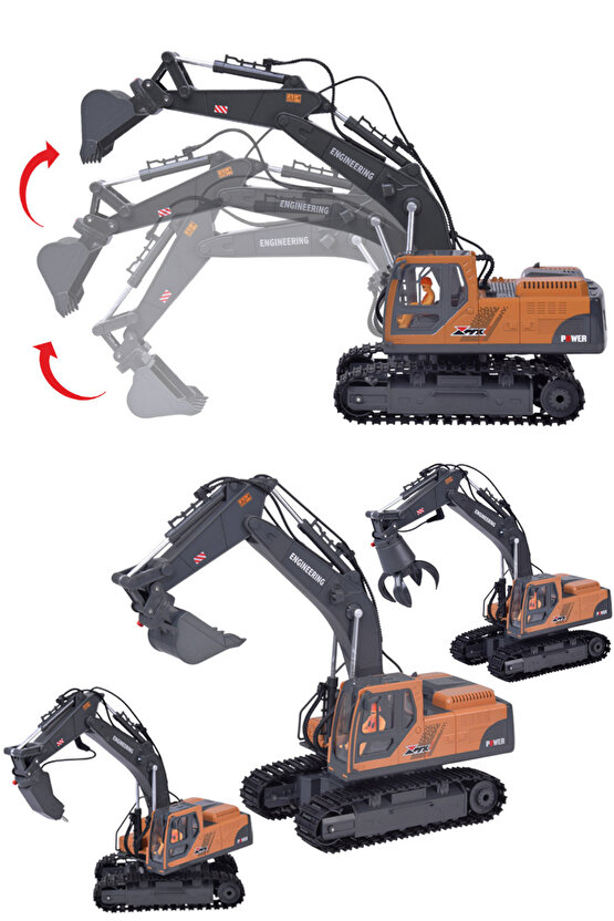 14 Kanallı 2.4 Ghz Uzaktan Kumandalı Ekskavatör RC 3ü 1 Arada Başlık (Pençe, Kırıcı, Kepçe)