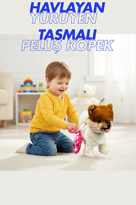 Oyuncak Peluş Tasmalı Havlayan Yürüyen Sesli Köpek Evcil Hayvan Dostluğu Pekiştirme