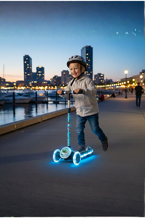 Yüksekliği Ayarlanabilen (67-73 Cm) Led Işıklı 3 Tekerli Scooter (Kask Dahil Değildir)