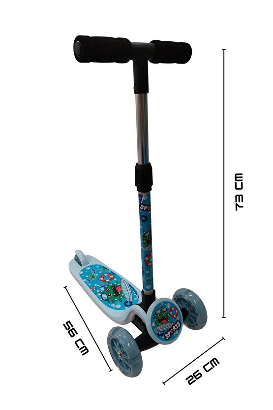 Yüksekliği Ayarlanabilen (67-73 Cm) Led Işıklı 3 Tekerli Scooter (Kask Dahil Değildir)