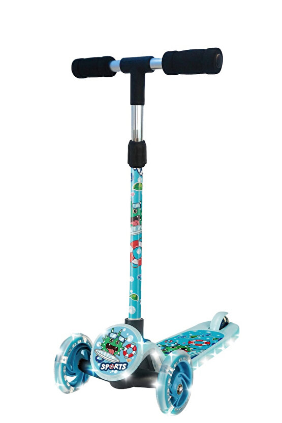 Yüksekliği Ayarlanabilen (67-73 Cm) Led Işıklı 3 Tekerli Scooter (Kask Dahil Değildir)