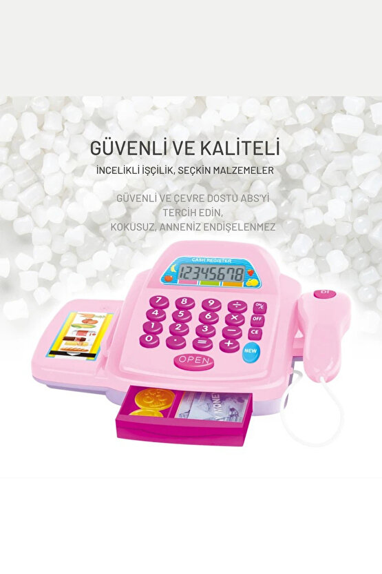 Oyuncak Işıklı Ve Sesli YazarKasa (Aksesuarlı) Hesap Makinası Barkod Okuyucu Alışveriş Set pilhediye