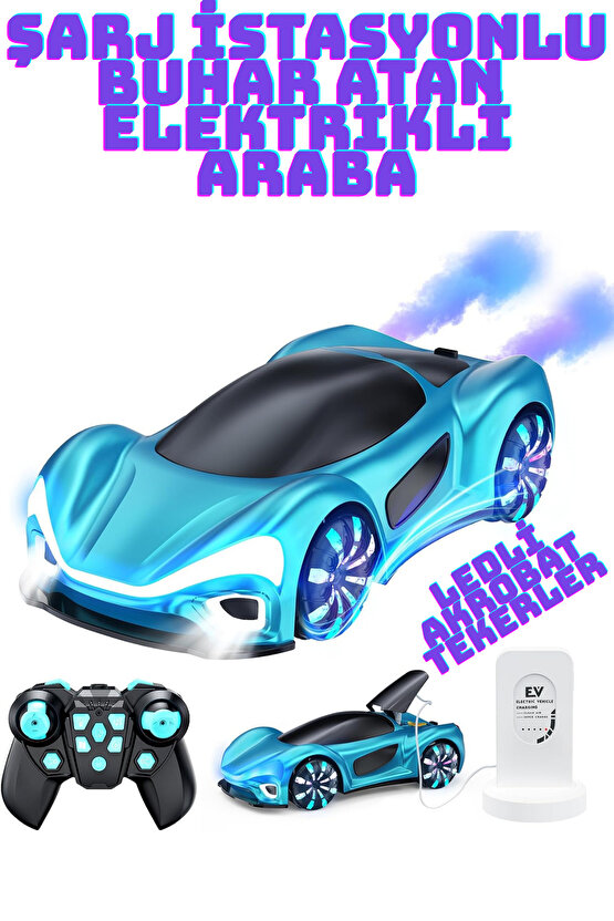 1:24 Uzaktan Kumandalı 2.4G Şarjlı Işık Müzik Spor Araba Şarj İstasyonlu Elektrikli Prototip Araba