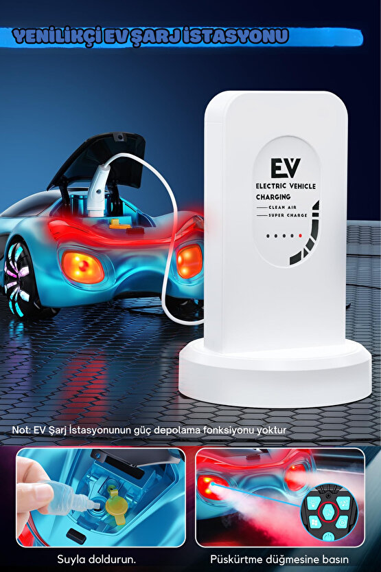 1:24 Uzaktan Kumandalı 2.4G Şarjlı Işık Müzik Spor Araba Şarj İstasyonlu Elektrikli Prototip Araba