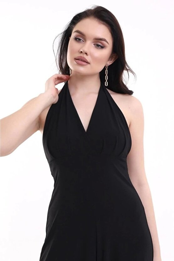 Kadın V YakaSırt Dekolteli Geniş Paça Sandy Kumaş Fırsat Ürün Tulum