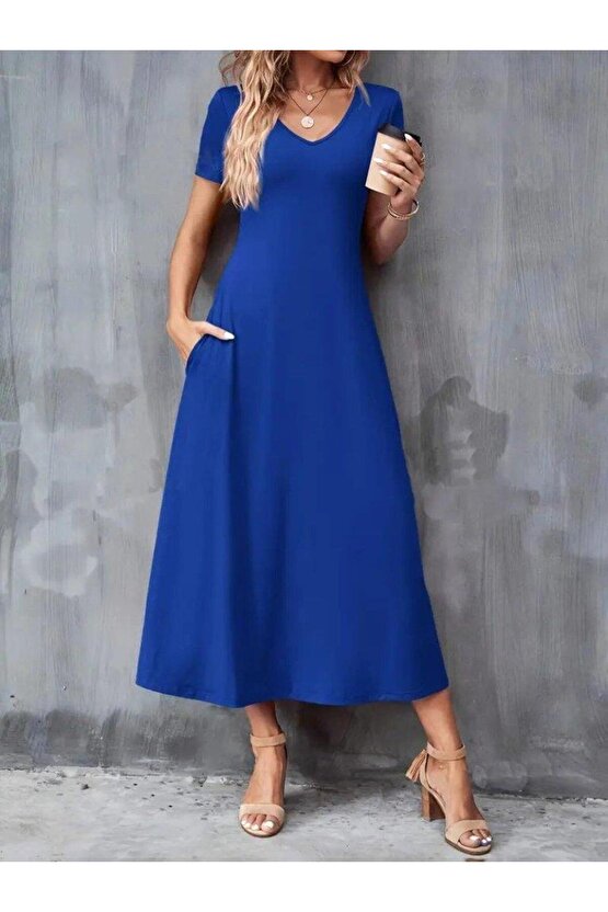 Kadın Kısa Kollu V Yakalı Viskon Bluz