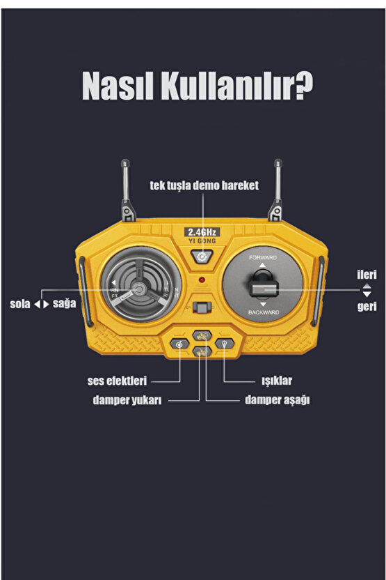 Uzaktan Kumandalı 2.4 Ghz Sesli Işıklı Bulldozer Eksvatör Kamyon İş Makineleri