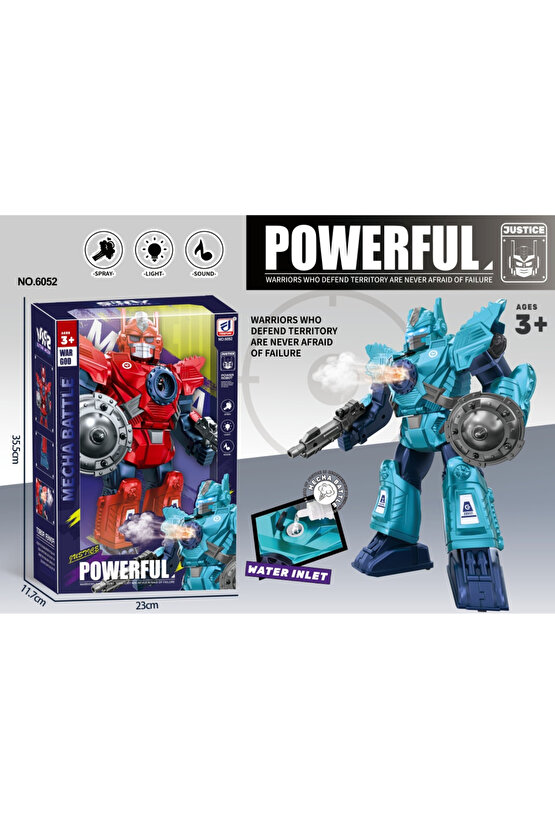 Oyuncak Işıklı ve Müzikli Buhar Çıkartan Hareketli Pilli Savaşçı Robot Ekipmanlı Buharlı Robot