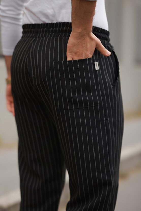 Gökyüzü Moda Erkek Beli Bağcıklı çizgili Pantolon