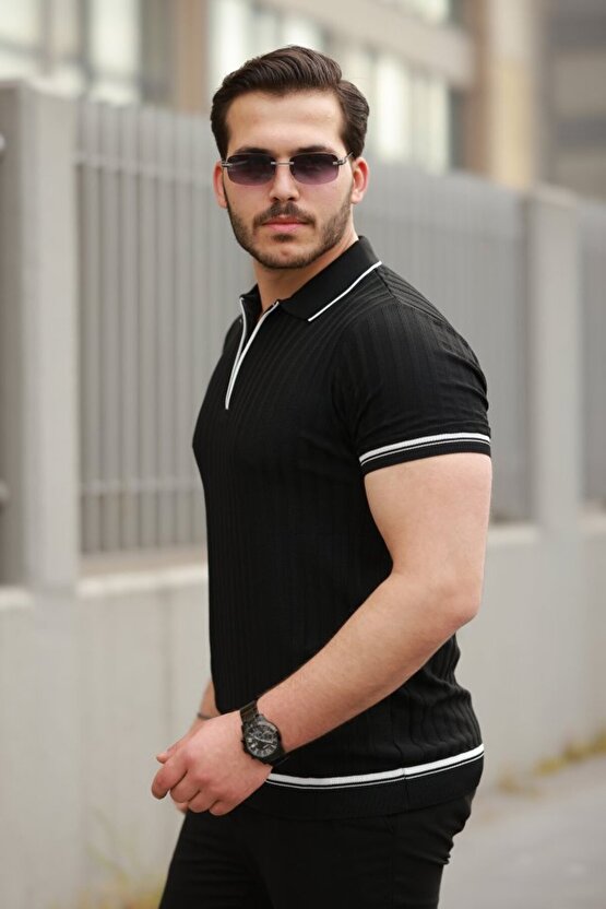 MyTerrax Erkek Fermuarlı Yakalı Kısa Kollu T-shirt