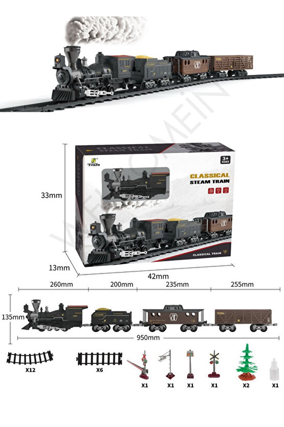 Oyuncak Buhar Çıkartan Pilli Ses ve Işık Efektli 4 Vagon Tren