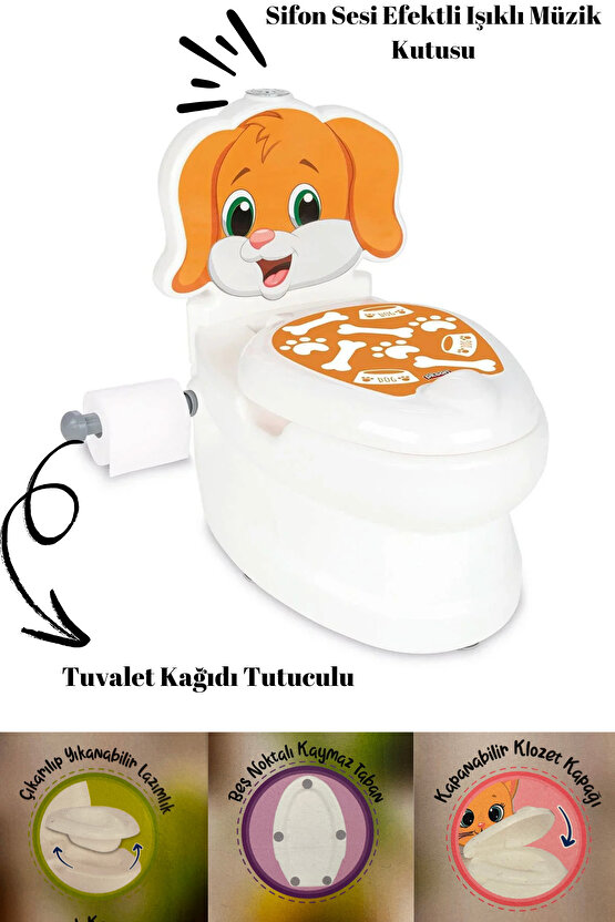 Sesli Işıklı Sifon Sesi Bebekler ve Çocuklar İçin Eğitici Tuvalet Eğitimi Klozet Hazneli Lazımlık
