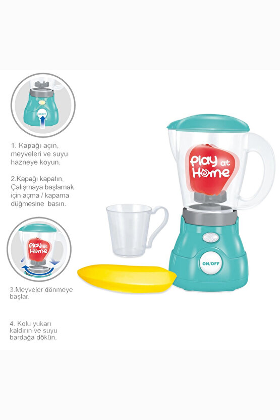 Mavi Blender Oyuncak Işıklı Aksesuarlı Gerçekçi Hareketli Blender Evcilik Aktivite Oyunu