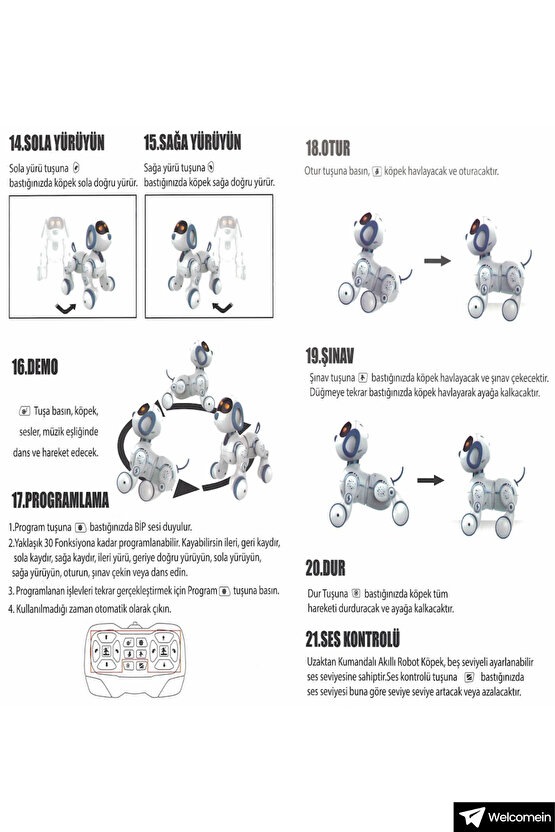 Oyuncak 30 Fonksiyon Uzaktan Kumandalı Şarjlı Sesli Işıklı Dokunma Algılama Programlama Robot Köpek