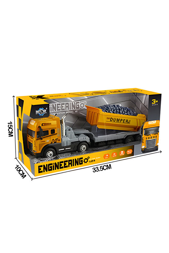 Oyuncak Kutulu İş Makinesi Sesli Işıklı Çek Bırak Metal Vinç, Beton Mikseri, Kamyon, Kepçe 30 Cm