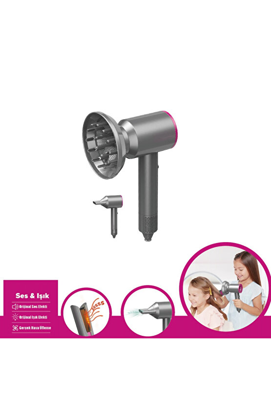 Oyuncak Saç Kurutma Sesli Işıklı Gerçek Hava Üfleme Özellikli Eğitici Oyuncak Bakım Aktivite Seti