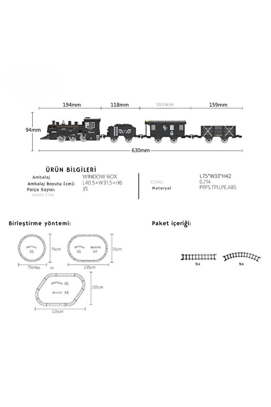 Oyuncak Sesli Işıklı Ve Buharlı Tren 15 Parça Oyun Buhar Atan Klasik Classic Sesli Tren 4 Vagonlu