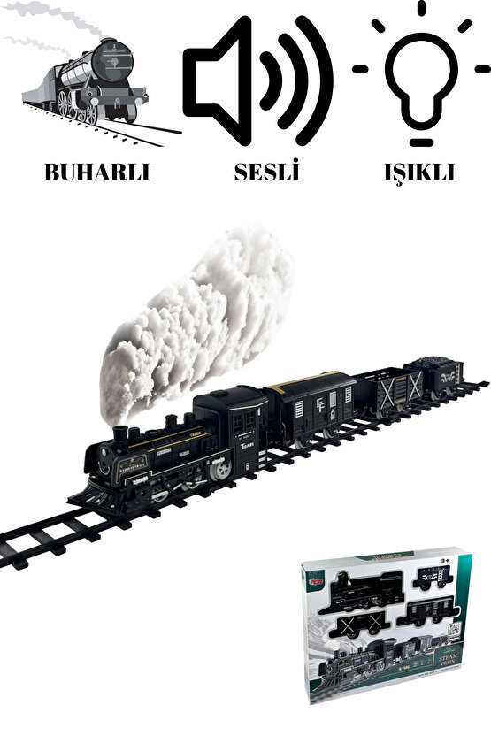 Oyuncak Sesli Işıklı Ve Buharlı Tren 15 Parça Oyun Buhar Atan Klasik Classic Sesli Tren 4 Vagonlu