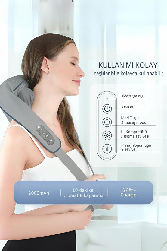 İnsan Eli Hissi Veren Şarjlı Masaj Aleti Ovmalı, Boyun, Sırt Ve Bacak Kablosuz Masaj Cihazı
