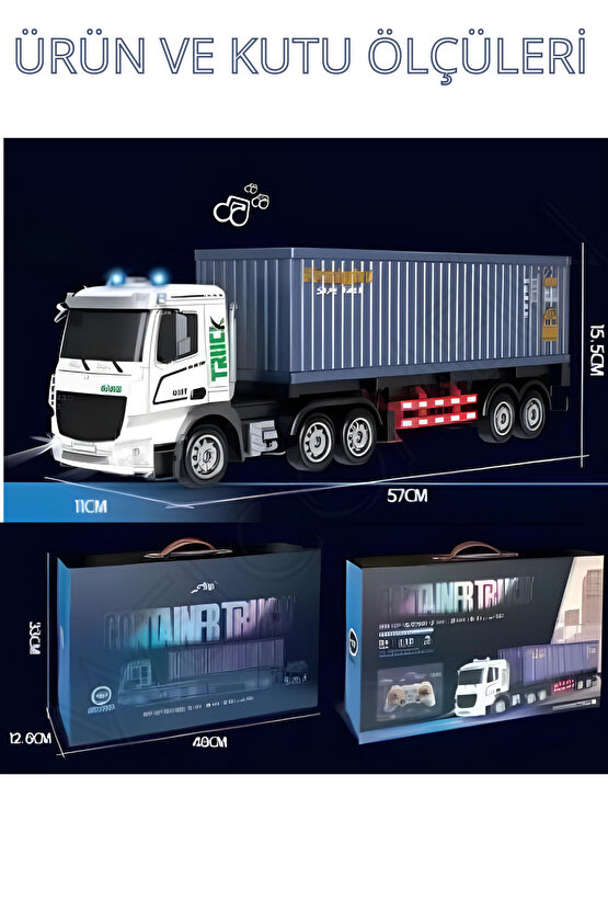 Oyuncak 2.4GHz Uzaktan Kumandalı 1:12 Ölçek Işıklı ve Sesli Konteynerlı Tır - Şarjlı Dorseli Tır