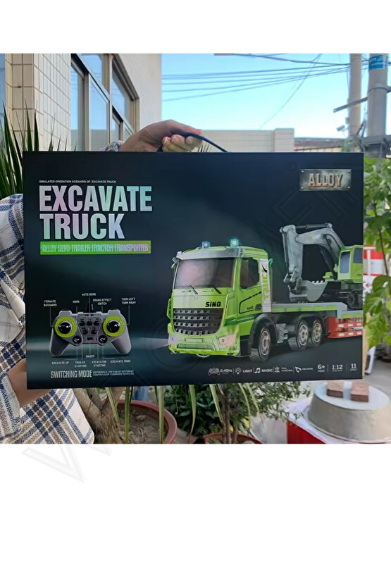 Oyuncak 2.4GHz Full Fonksiyon Uzaktan Kumandalı 1:12 Ölçek Işıklı ve Sesli Şarjlı Kepçe ve Tır