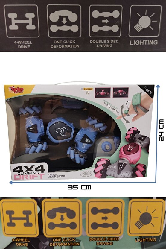 Oyuncak 2.4 GHz Bilekten ve Uzaktan Kumandalı Işıklı 4X4 Çift Kumandalı Akrobat Araba