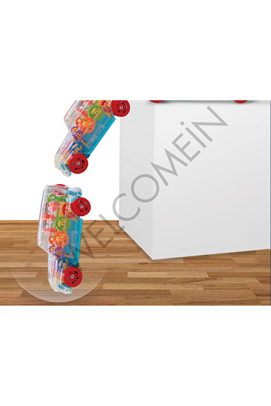 Oyuncak Şeffaf Görünümlü Kırılmaz Pilli Dişli Çarklı Sesli ve Işıklı Jeep Araba