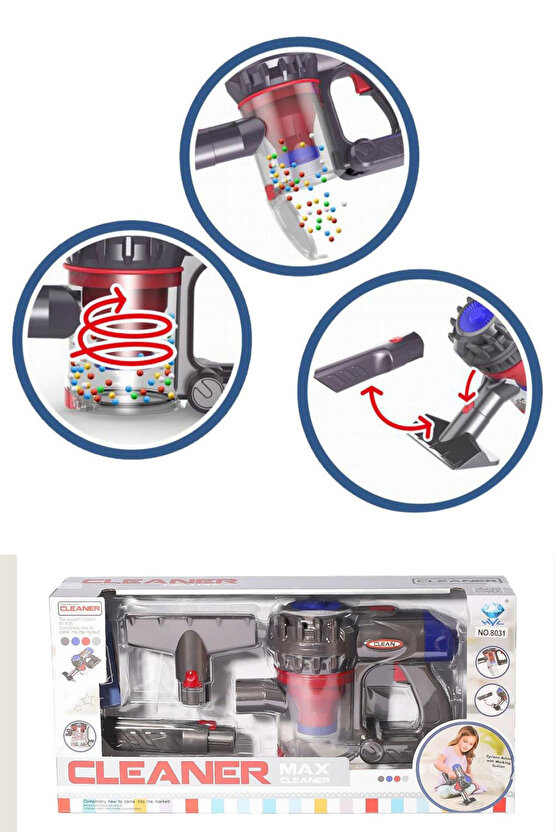 Pilli Sesli 35 Cm Model Tutmalı Elektrik Süpürgesi 2ın1 Oyuncak Süpürge
