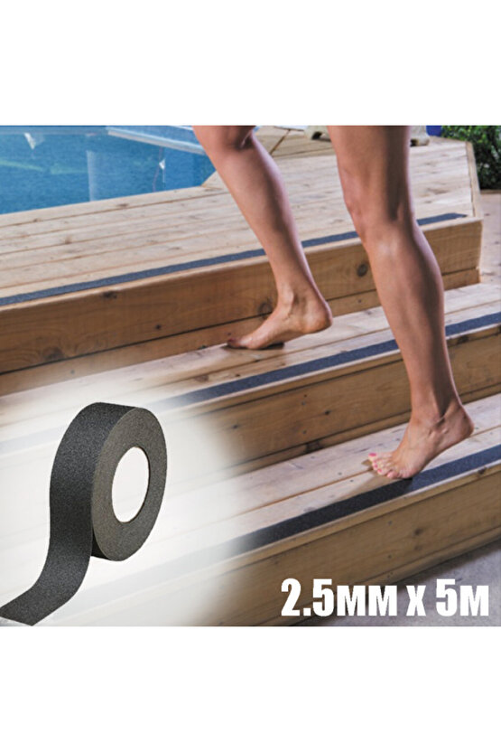 5 Metre Merdiven Kaymaz Bant, 2,5cm Genişlik, Arkası Yapışkanlı 1. Kalite Zemin Kaydırmaz Bant