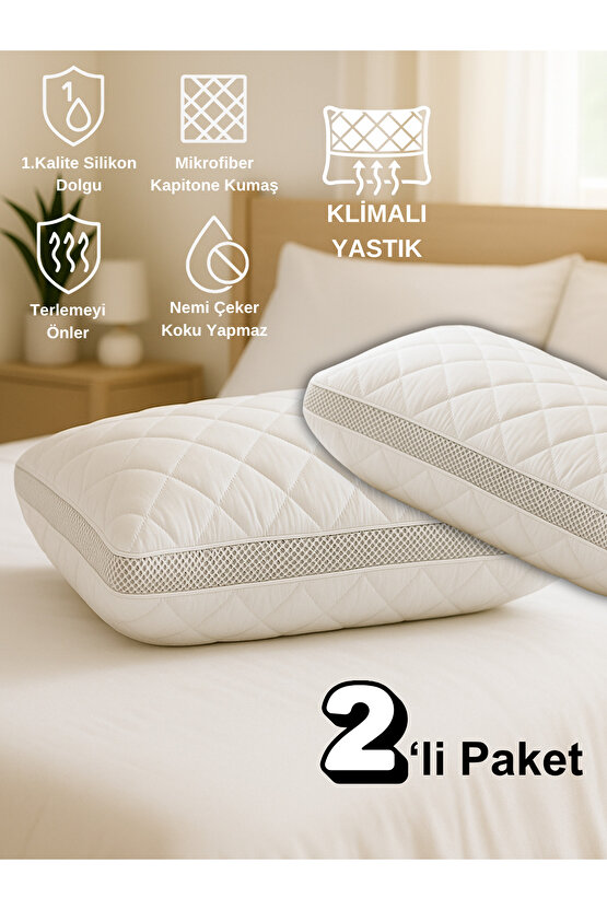2Li 800 GR Klimalı Mikrofiber Kapitone Yastık Yumuşak Antialerjik Makine Yıkanabilir Desenli 50x70