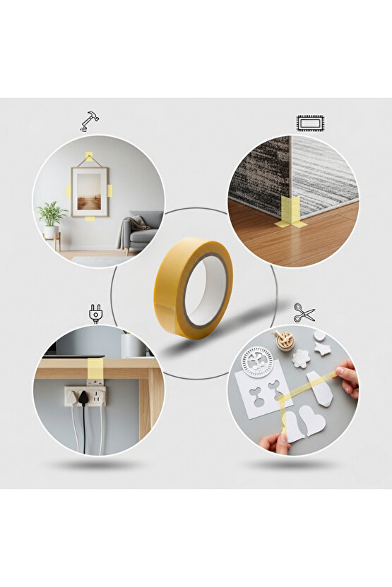 Çift Taraflı Bant 35mm Dayanıklı Süper Yapışkanlı Tablo Asma Halı Sabitleme Montaj Bantı 25 Metre