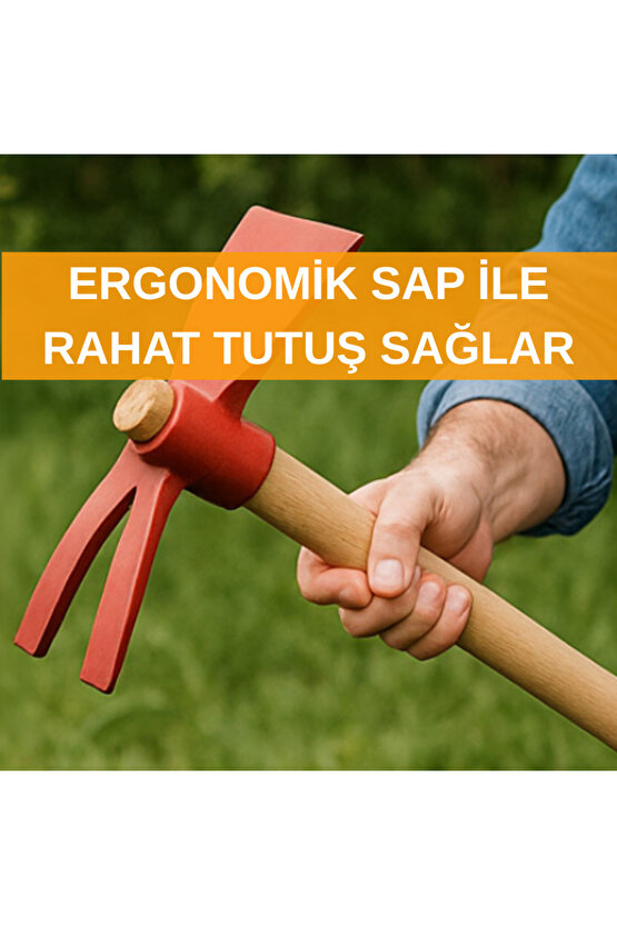 Bahçe Çapa Kazma Toprak Havalandırma Yabani Ot Temizleme Profesyonel Ergonomik Ahşap Kırmızı 40 CM