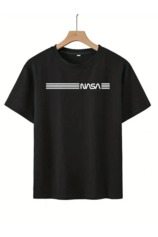 Erkek Kısa Kollu NASA Baskı Bisiklet Yaka T-shirt