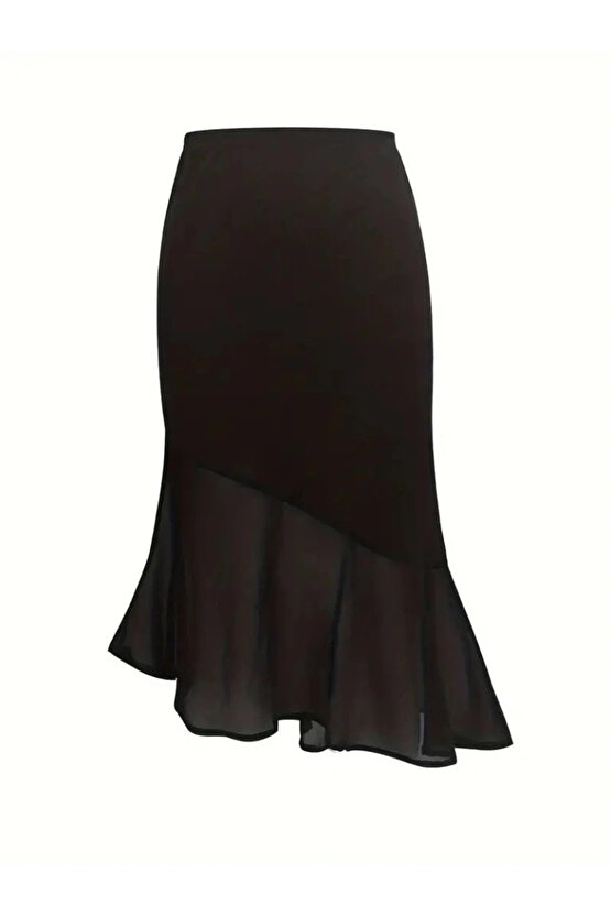 Kadın Yüksek Bel Asimetrik Detaylı Ithal Krep Etek