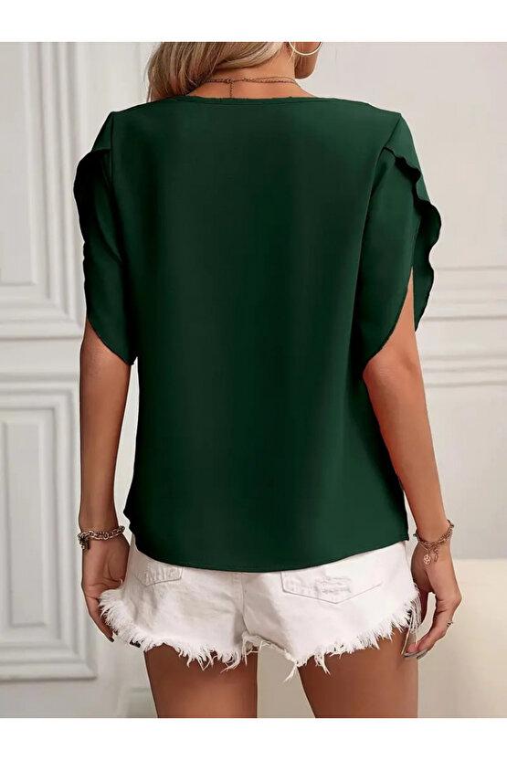 Kendim Fashion Kadın Kısa Kollu Yaka Ve Kol Detay Jesica Bluz