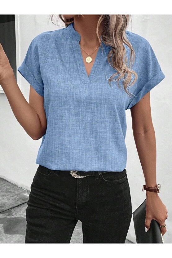Kadın Kısa Kollu Hakim Yaka Sofya Bluz