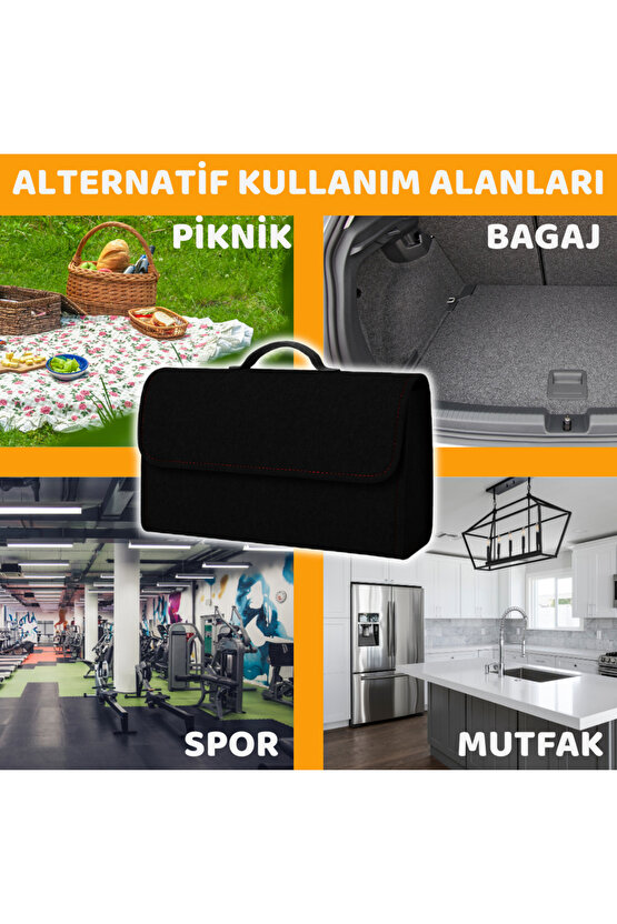 Beylini Premium Keçe Araç Bagaj Organizeri Suya Dayanıklı Pratik Taşınabilir Katlanabilir Siyah