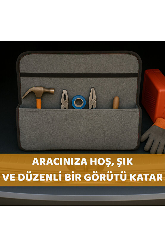 Beylini Premium Keçe Araç Bagaj Organizeri Suya Dayanıklı Pratik Taşınabilir Katlanabilir Gri