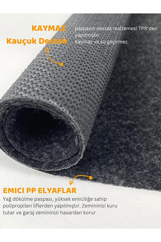 BEYLİNİ Kaymaz Yağ Matı Sıvı Geçirmez Emici Araç Altlığı Halısı Antrasit (183x188)