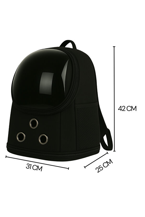 Yıkanabilir Şeffaf Kedi ve Köpek Taşıma Çantası 7 Hava Kanalı Fileli Ceplerle Pratik Kullanım Siyah