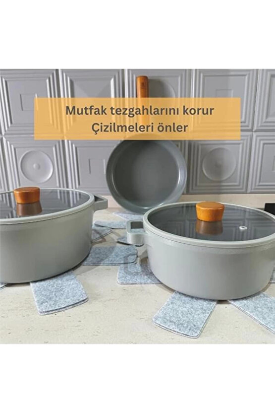 Beylini 12 Li Set Tencere Tava Koruyucu Borcam Çizdirmez Keçe Düzenleyici (Gri)