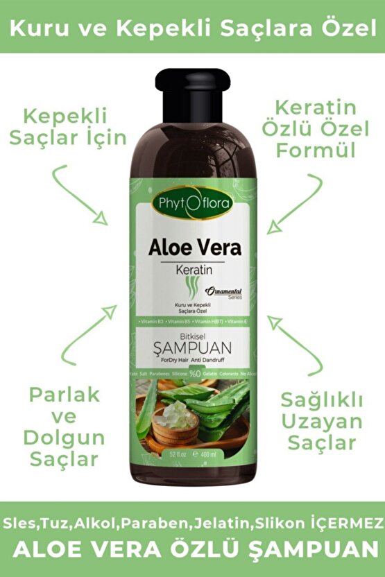 Tuzsuz Kuru Ve Kepekli Saçlara Özel Aloe Vera Ve Keratin Ilaveli Bitkisel Şampuan 400 ml